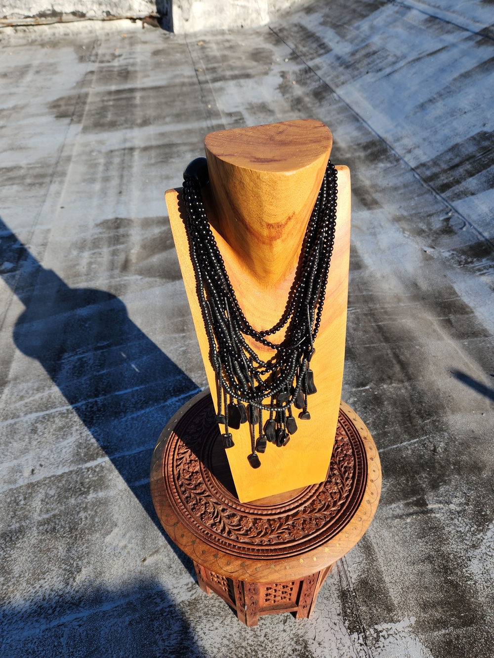 Vintage MONIES Handcrafted Black Multi-Strand Beaded Necklace